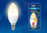 Лампа светодиодная LED-C37-6W/WW/E14/FR/MB PLM11WH «Свеча», матов. Серия Multibright. Тепл.бел 3000К