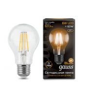 Лампа Gauss LED Filament A60 E27 6W 2700К 1/10/40