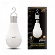 Лампа Gauss LED A60 10W E27 660lm 4100K с Li-Ion аккумулятором 1/10/60
