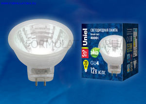 Лампа светодиодная LED-MR11-3W/WW/GU4 GLZ21TR 12V. Прозрачная. 3000К Uniel