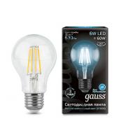 Лампа Gauss LED Filament A60 E27 6W 4100К 1/10/40