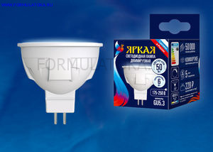 Лампа светодиодная LED-JCDR 6W/NW/GU5.3/FR «JCDR», матовая. Серия ЯРКАЯ.Белый свет