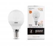 Лампа Gauss LED Elementary Шар 12W 880lm E14 3000K 1/10/100