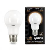Лампа Gauss LED A60 10W E27 3000K 1/10/50