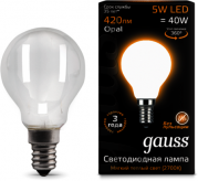 Лампа Gauss LED Filament Globe OPAL E14 5W 4100K 1/10/50