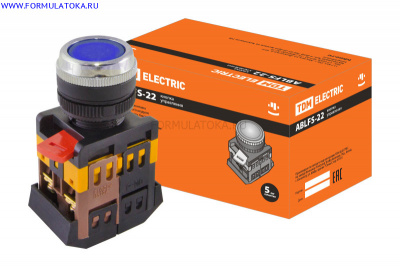 Кнопка ABLFS-22 синий d22мм неон/230В 1з+1р TDM(1/10)
