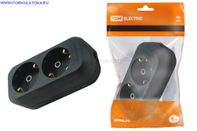 Колодка 2 мест.с/з 16А 250В черная TDM 1/20